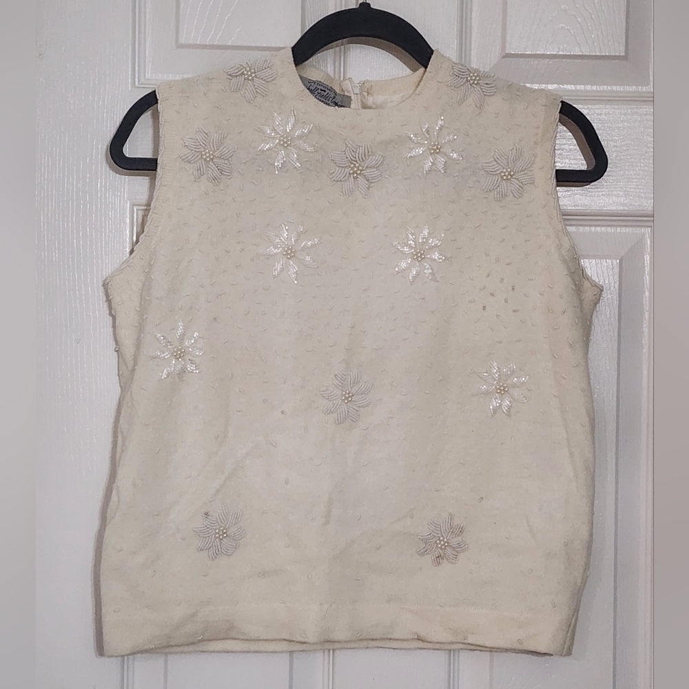 Vtg Marshall Field & Co Beaded Angora Sweater Top Hand Made In Hong Kong